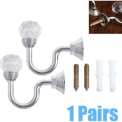 2pcs Hanger Metal Silver Crystal Wall Curtain Hooks Home Mounted Tie Back Clothing Holder Window Dressing Tool kit