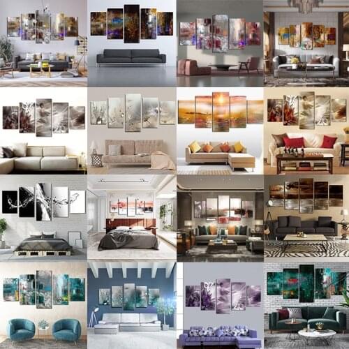 5Pcs Modern Abstract Art Decorative Painting Artistic Landscape Painting Living Room Wall Hanging Frameless Canvas Oil Printing