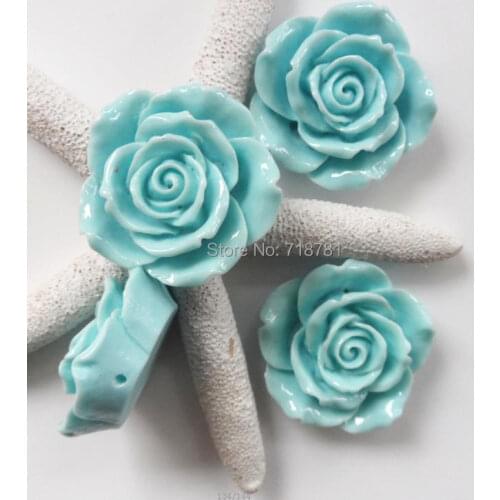 50PCS/Lot Latest Chunky beads style large Size 42mm resin flower cabochon beads Blue Flower Bead with back hole wholesale price