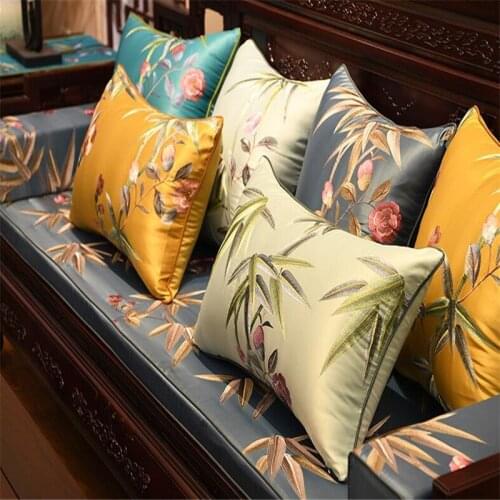Free Shipping Classical Elegance Embroidery Throw Pillow 50x50cm Sleeping Bed Satin Sofa Cushion Pillow Chair Decorative