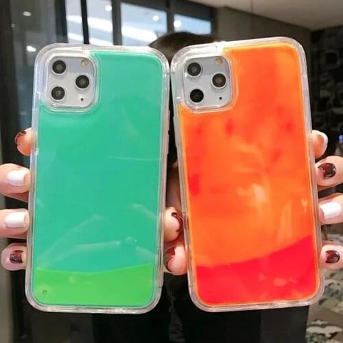 Glitter Luminous Neon Sand Case For iphone 11 12 Pro X XS MAX XR 7 8 Plus 12Mini Liquid Quicksand Glow The Dark Soft Phone Cover