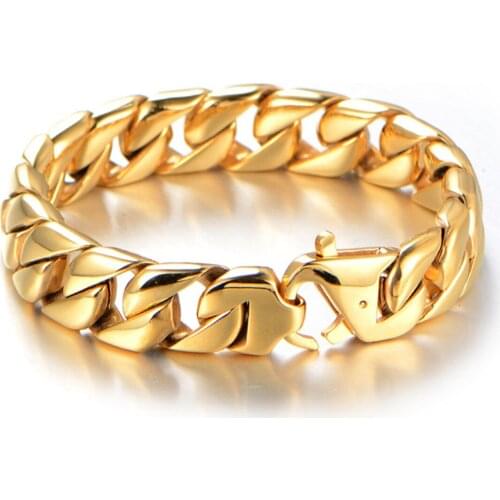 Strong Heavy Jewelry 316L Stainless Steel Cuban Curb Chain Mens Bracelet Bangle 8.66" High Quality Male Wristband