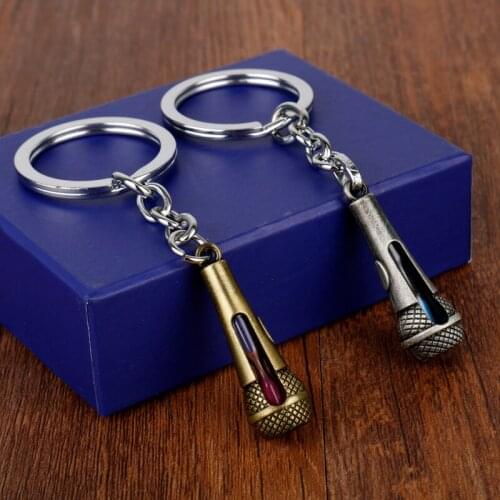 Dongsheng Hot Singer Microphone Strings Keychain Creative Metal Alloy Music Microphone Voice Charm Pendant Keyring Key Chain -50