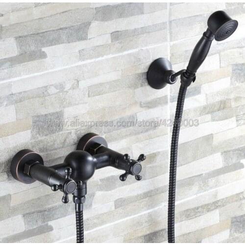 Oil Rubbed Bronze Wall Mounted Bathroom Faucet Bath Shower Mixer Tap With Hand Shower Head Shower Faucet Sets Ktf016