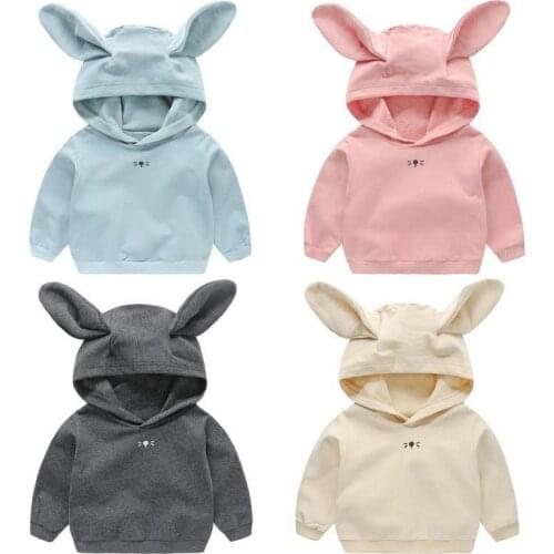 Cotton Long-sleeve Baby Hooded Tops Solid Color Long-sleeve Pullover Kids T Shirt for Children Clothes New Spring Girl Coats