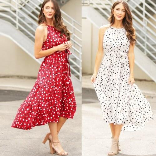 Summer Dot Print Beach Skirt Off Shoulder Sexy Womens Party Skirt O-neck Open Back Belt Irregular Holiday Skirt for Women