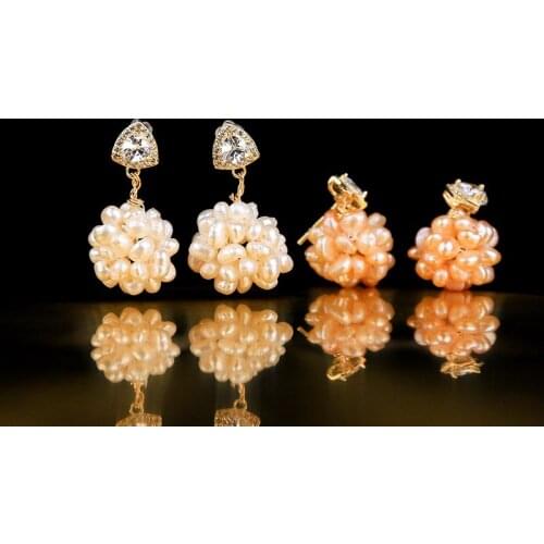 Trendy Simple Ladies Earrings Handmade Fresh Water Pearls Earrings Dangle Wedding Earrings for Women White/Pink Color 33mm*18mm