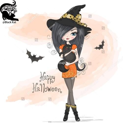 Fashion Magic Cat Bat Witch Girl Cutting Dies Halloween Women Lady Doll Metal Stencil For DIY Scrapbooking Card Craft