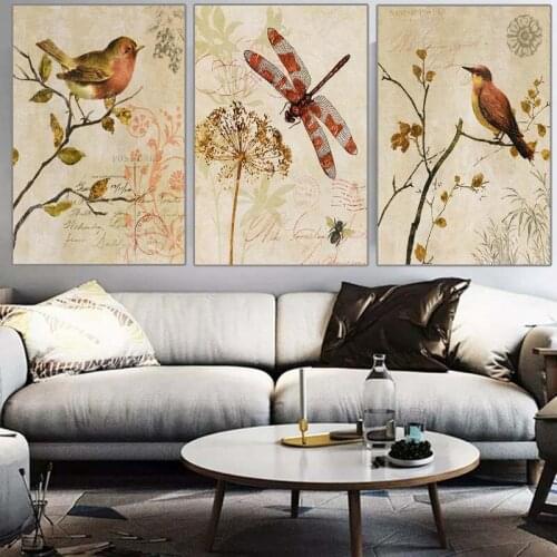 Wall Art Canvas Painting Animal Birds and Dragonfly Posters and Prints Modern Wall Pictures Living Room Decor Home Decoration