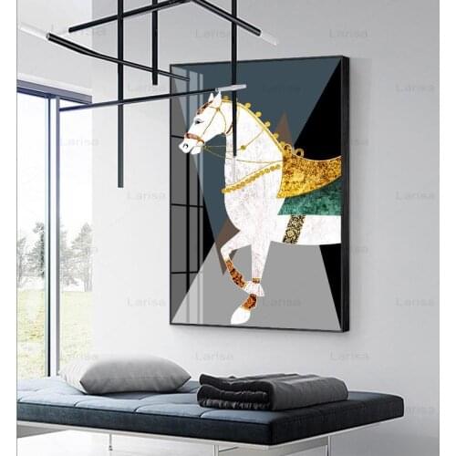 Classic Poster White Horse Canvas Print Painting Poster Wall Art Animal Pictures for Modern Home Aisle Living Room Decor