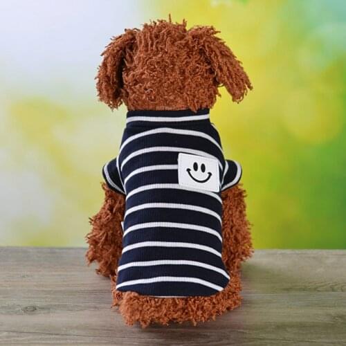 Dog Clothes Soft T-shirt Thin Vest Striped Smiling Face Paste Dog Dress Short For Small Medium Dogs Pet Vest T-shirt Dog Cloth