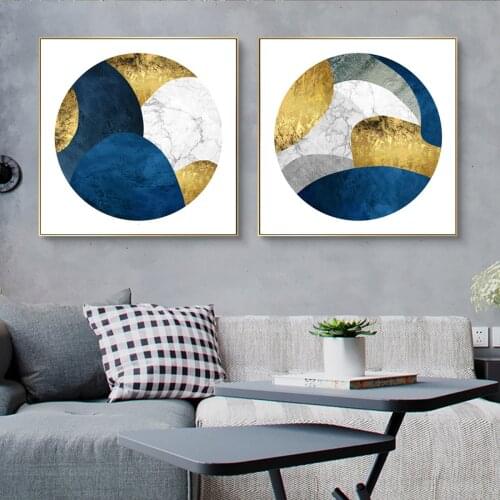 Gold Blue Geometry Marble Poster Canvas Print Painting Wall Art Living Room Home Decoration