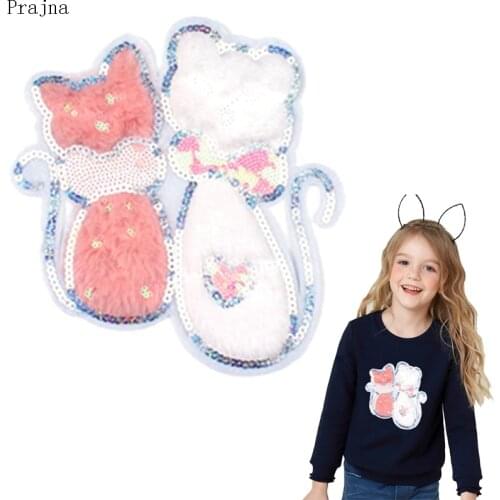 Prajna Cat Patches For Clothes Stripes Sew On Embroidered Patches Cute Hairy Fuzzy Patch Applique Cartoon Badge Stickers DIY