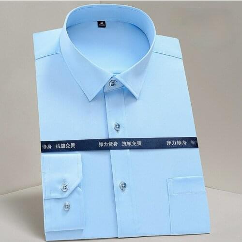 Mercerized Stretch Long Sleeve Shirt Men Anti-wrinkle Elasticity Work Shirts for Men Casual Slim Fit Shirt Men Button Up Shirt