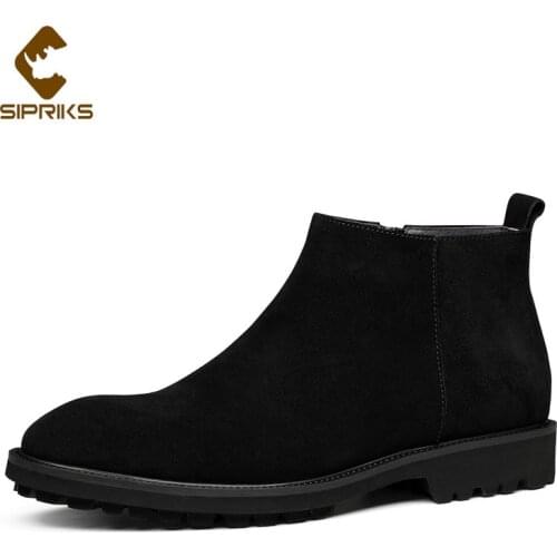 Sipriks New Arrive Cow Suede Leather Boots MenS Rubber Shoes British Style Gentleman Wear Gents Suit Shoe Elegant Black Moto 44