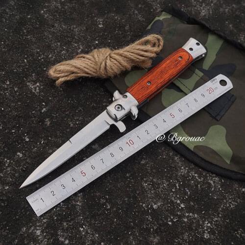 Tactical Folding Knife Pocket Survival Knife Wood Handle High Hardness Outdoor Camping Hunting Knives EDC Self-defense Tool