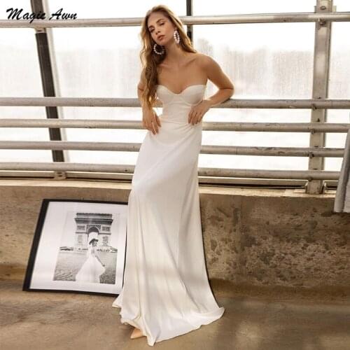 Magic Awn Simple Sweetheart Wedding Dresses 2021Boho Sleeveless Zipper Back A-Line Beach Bridal Gowns Cheap Customized Vestidos