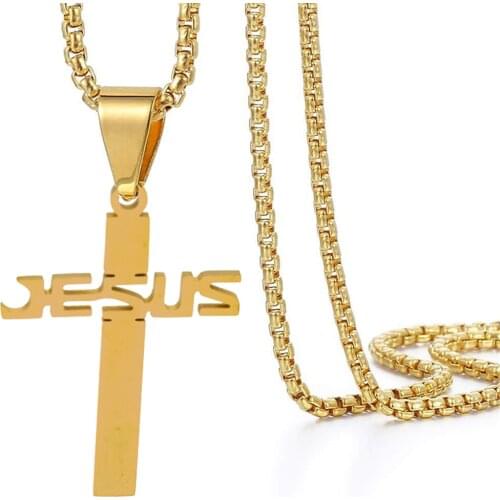Hip Hop Stainless Steel Gold Chain Jesus Cross Necklace For Men Party Accessories Bijoux Femme