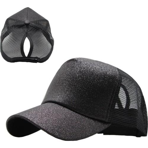 Women Cotton Paillette Ponytail Mesh Baseball Cap Female Casual Outdoor Sun Hat Adjust Girl Solid Color Sport Gorras