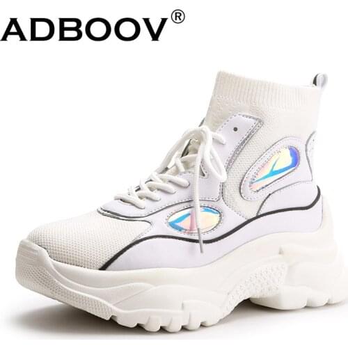 ADBOOV 2018 Newest Trendy Shoes Woman High Top Sneakers Women Knit Platform Shoes Ladies Ankle Boots Chunky Glitter Sock Shoes