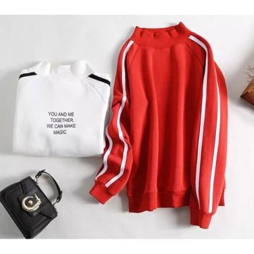 2019 Womens Plus Velvet Hooded Korean Version Of The High Collar Long-Sleeved Female Sweatshirt White Letters Hoodie Top