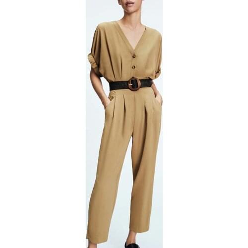 ZA 2021 Summer Women Camisole Jumpsuit With Blet Solid Ankle-Length Pants Casual Streetwear V-Neck Ladies' Soft Clothing