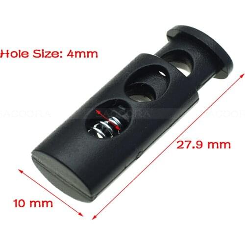 500pcs/pack 2 Holes Cord Lock Stopper Cylinder Barrel Plastic Toggle Clip For Garment Accessories Black