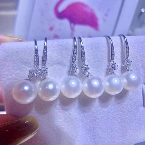 925 Sterling Silver Anniversary Drop Earrings Findings Mountings Jewelry Parts Fittings for Pearls Coral Jade Agate Beads Stones