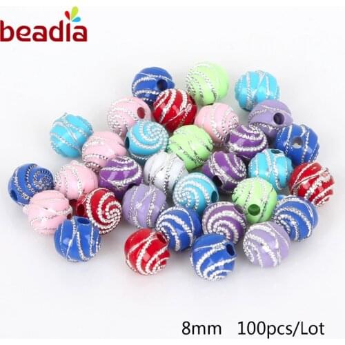 DIY Bracelet Handcraft Accessory Round Ball 100pcs 8mm Screw Rhinestone Acrylic Beads Fit 1.8mm Cord For Fashion Jewelry Making
