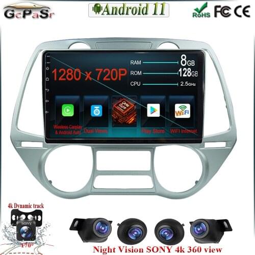 Android 11 for Hyundai I20 2008-2012 Car Radio Multimedia Player GPS Navigation Antenna 2 Din Carplay Bluetooth Streeing Wheel