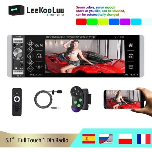 LeeKooLuu Car Radio 1 Din Car Audio Stereo In-dash 1Din FM Microphone 5.1 inch MP5 Video Player Aux Input Receiver SD USB