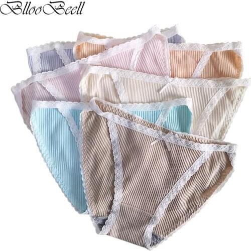 BllooBeell Cotton Womens Underwear Sexy Panties for Women Solid Low-Rise Briefs Cute Lace Bow Ladies Lingerie Girls Underwear