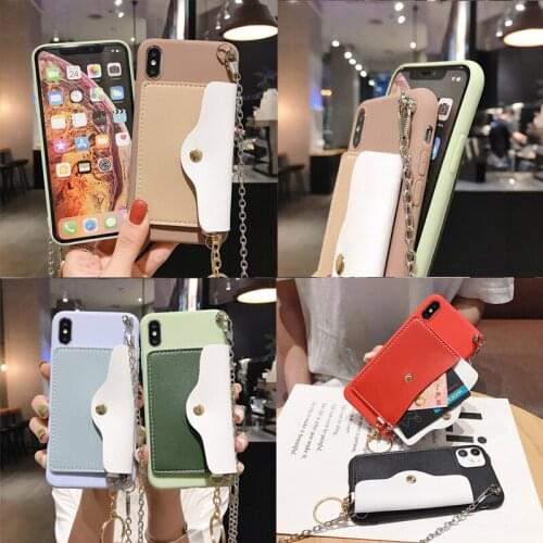 Lanyard Necklace Strap Card Pocket Case For Oppo A92S ACE 2 A52 Find X2 Pro Realme X50 A8 Reno 3 A91 F15 XT Crossbody Bag Case