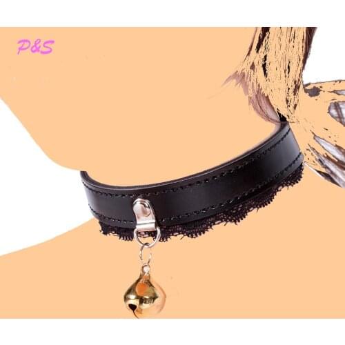 Black Color Sexy Leather Neck Collar Restraints Neck Ring with Bell or Ring Couple SM Restraint Bondage Sex Toys For Couples