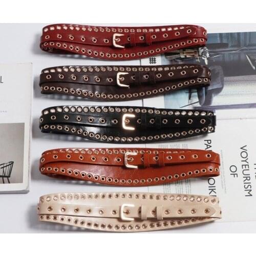 2 Layers Grommet Belt for Women Dress Waist Embellishment Funky Metal Gold Buckle Stylish Trendy Belt