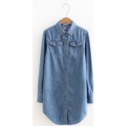 Denim Shirts Women Spring Autumn Blue Retro Style Long Sleeve Slim Shirt Pocket Casual Blusa Jeans Blouses Feminina
