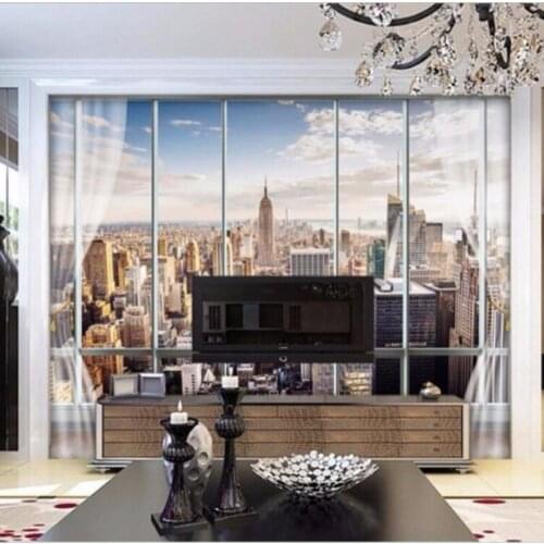 Beibehang Custom photo wallpapers 3D stereo mural modern fake windows living sofa bed bedroom New York wallpaper for walls 3d