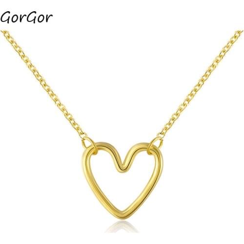 GorGor Necklace Women 925 Sterling Pattern Heart Pendant Gold Plated Hollow Out Sweet Romantic Engagement Jewelry 60300851202