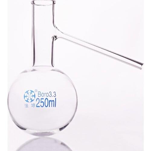 Distilling flask with side tube,Capacity 250ml,Distillation flask with branch,Round-bottomed flask with side glass tube