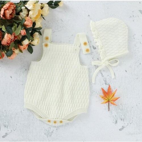 Newborn Baby Bodysuits for Infant Boy Girl Solid Knitted Jumpsuits Caps Outfits Sets Autumn Winter Toddler Kids Knitwear Clothes