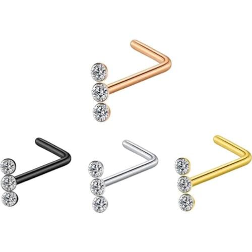 TIANCIFBYJS 20G Colorful Nose Ring Set Stainless Steel Nose Piercings 3MM Round CZ Crystal Gem Bone Retainer Piercing Jewelry