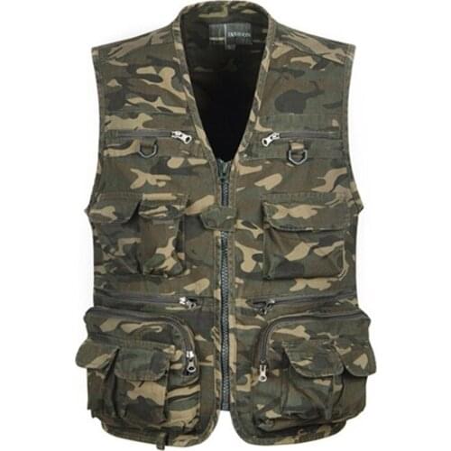 Men Camouflage Fishing Hunting Waistcoat Cargo Outdoor Outwear Waistcoat Multi-Pocket Photography Recreational Fishing Vest