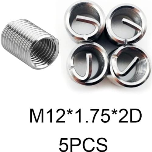 5Pcs M12*1.75*2D Silver Thread Repair Insert Kit Set 304 Stainless Steel For Hardware Repair Tools