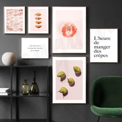 Pink Background Fruit Bread Nordic Posters and Prints Simple Quote Canvas Painting Wall Pictures for Kitchen Room Decor