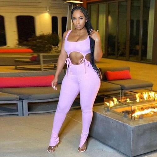 Summer new womens low-breasted fitness room sports tight belt pink sleeveless vest two-piece pants trousers
