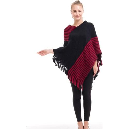 New Arrive Fashion Women Poncho Tassel Sweater Plaid Stripe Pulloer Knitted Women Sweaters And Pullovers