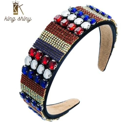 King Shiny Luxurious Baroque Full Color Crystal Headband Elegant Geometric Gem Diamond Beaded Hairband Girls Party Jewelry Bezel