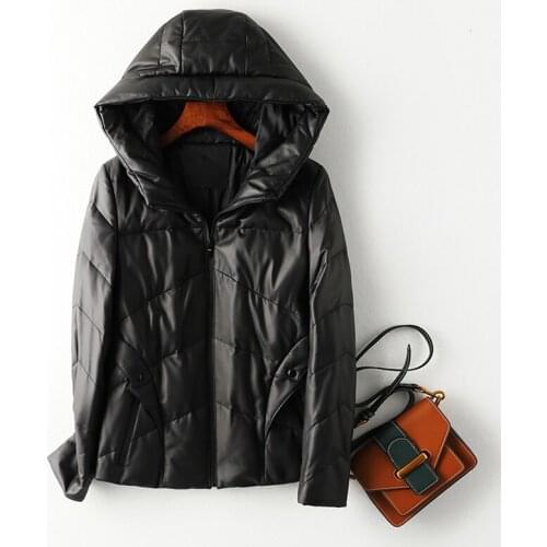 Womens Genuine Leather Down Jacket Hooded Winter White Duck Down Coat Sheepskin Leather Coat Real Leather Jackets SS2035 KJ3563