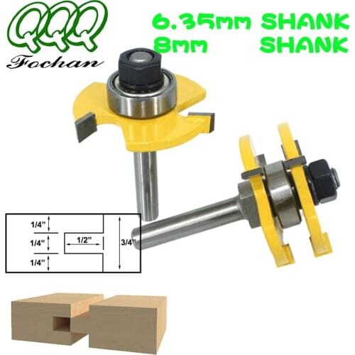 QQQ 2Pcs 6/6.35/8mm Shank high quality Tongue & Groove Joint Assembly router bit Set 3/4" Stock Wood Cutting Tool