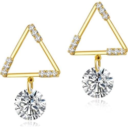 925 Sterling Silver Ear Needle Geometric Triangle Crystal pendant Stud Earrings for Women Temperament Party Jewelry Earrings